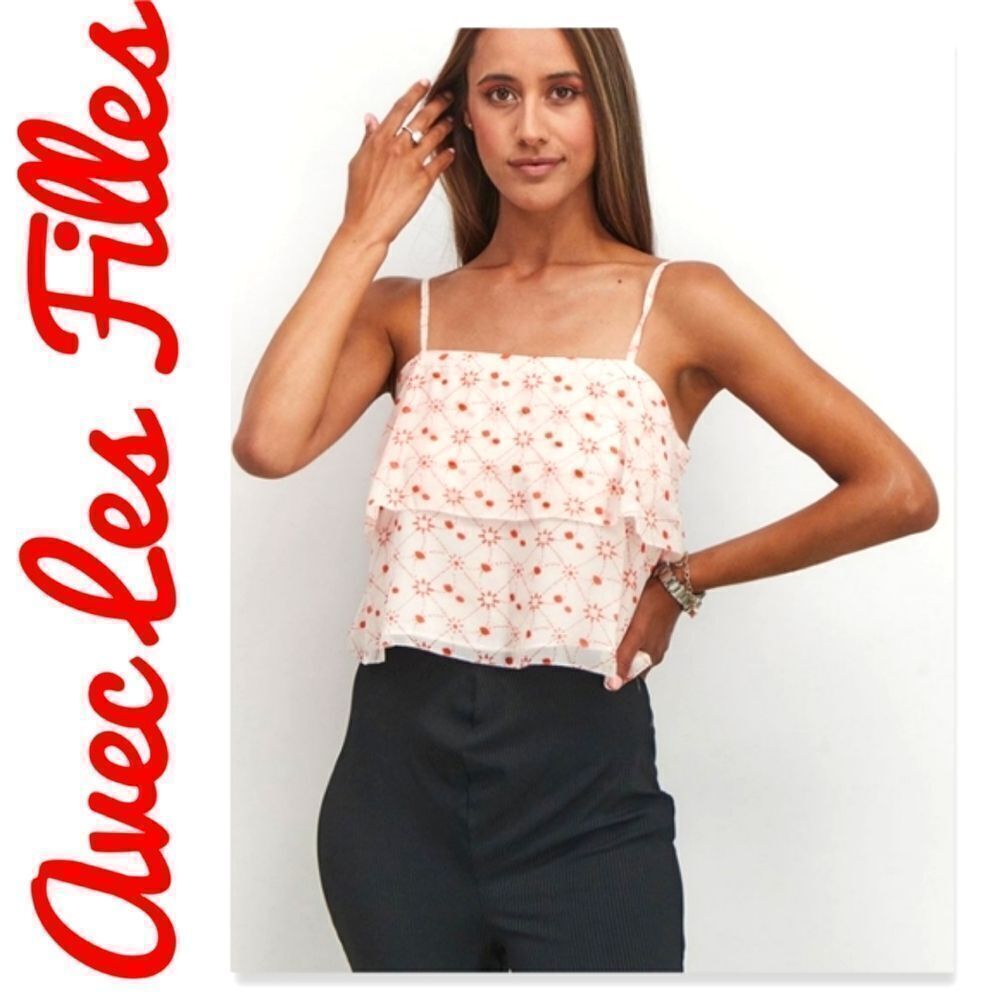 NWT Avec Les Filles Women Square Neck Sleeveless Tiered Top